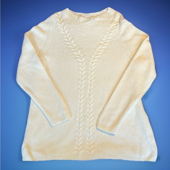 Talbots Plus 1X Cream Cable Knit Long Sweater LIKE NEW! - Picture 1 of 8